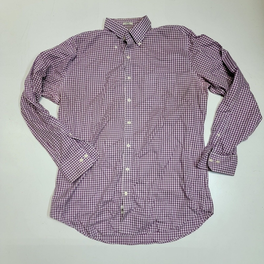 MENS PETER MILLAR CASUAL BUTTON SHIRT SIZE‎ L 100% COTTON PURPLE GINGHAM CHECK